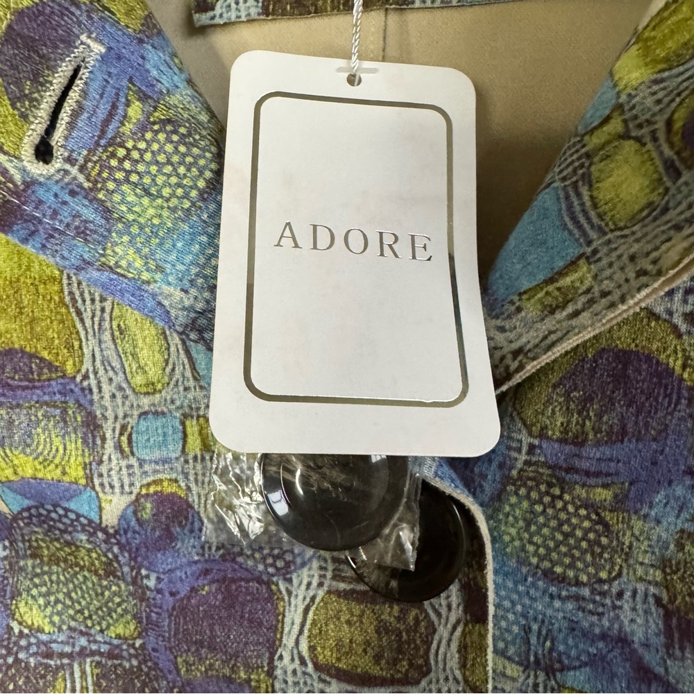 Adore Print Trench Coat Green Blue Geometric Print Size Small NWT - Picture 9 of 10